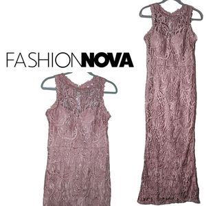 Fashion Nova Lace Mauve Bodycon Maxi, Medium